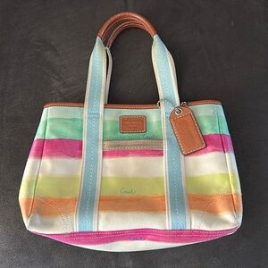 Coach Hampton Watercolor Pastel Stripes Small Tote